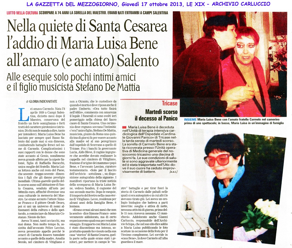 Addio a Maria Luisa Bene ©Copyright Gianni Carluccio